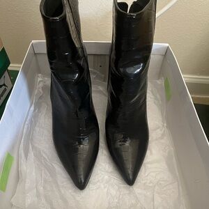 Steve Madden Glossy Black Croc Ankle Booties